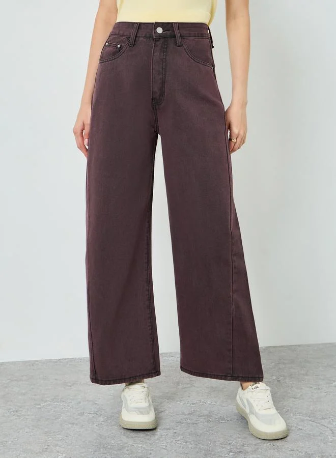 Styli Women Brown High Rise Wide Leg Jeans